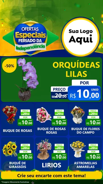 Modelo de Rede Social para Stories com o tema Ofertas Especiais Feriado da Independência para Floricultura e jardim