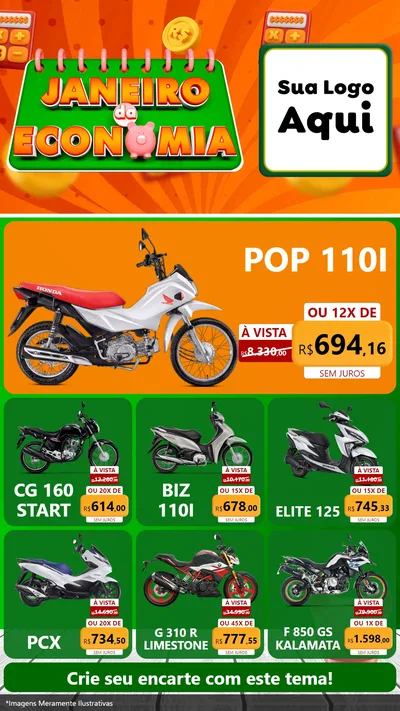 Modelo de Rede Social para Stories com o tema Janeiro da Economia para Concessionaria de Motos