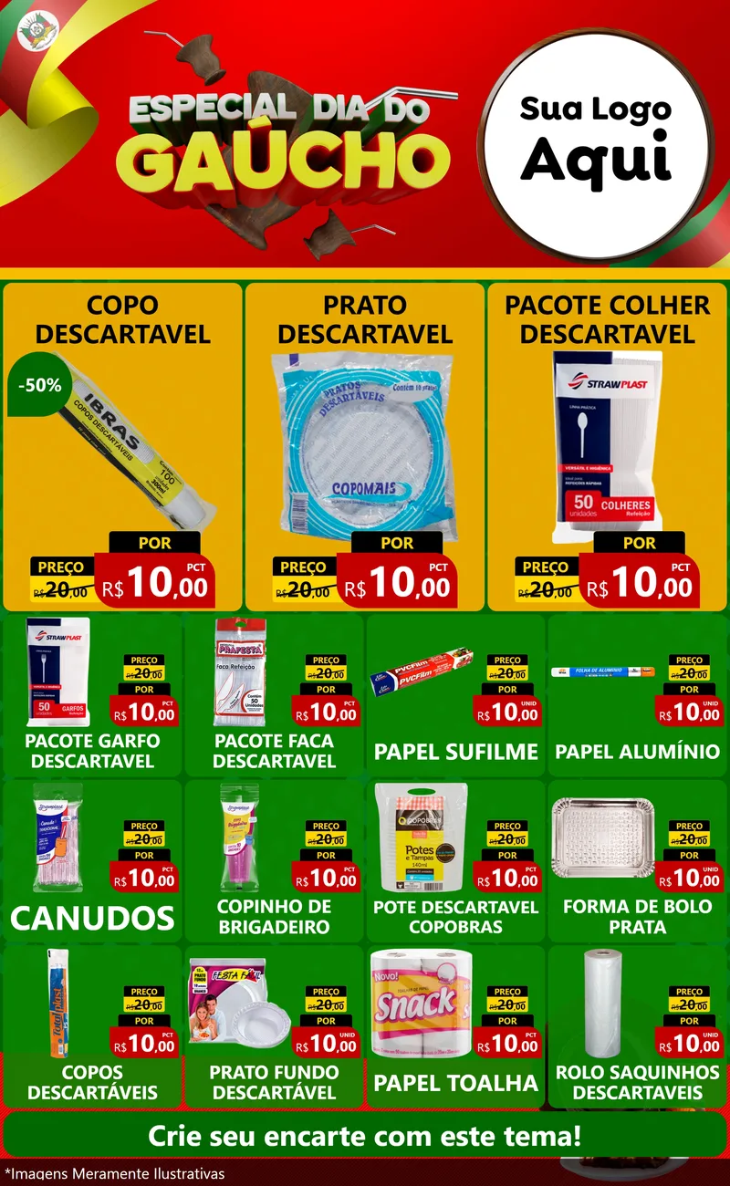 Modelo de Encarte para Encarte Grande com o tema Especial Dia do Gaúcho para Embalagens