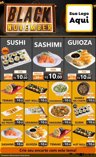 Modelo de Encarte para Encarte Grande com o tema Black November para Comida japonesa