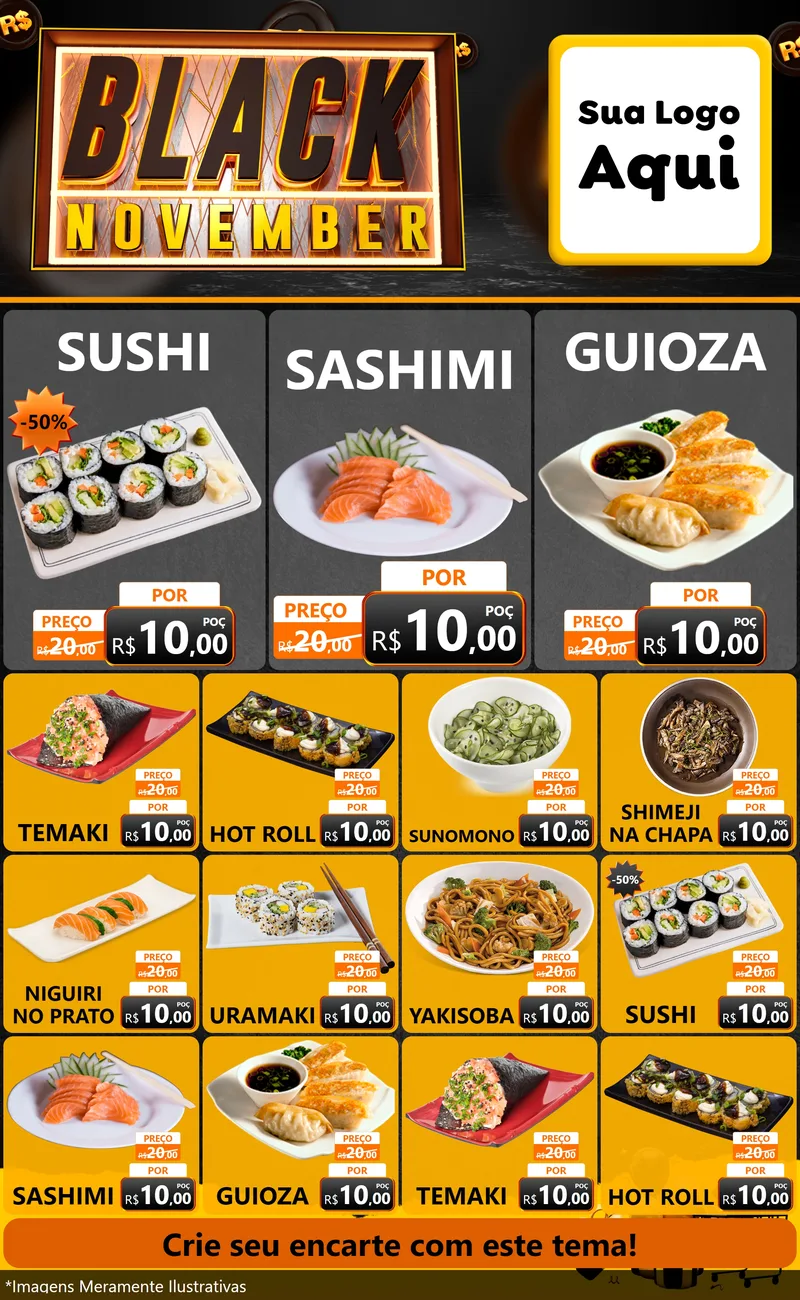 Modelo de Encarte para Encarte Grande com o tema Black November para Comida japonesa