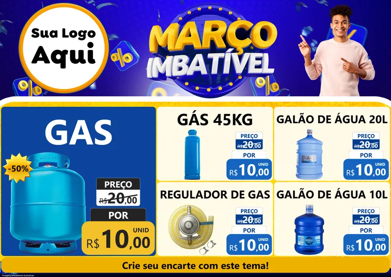 Modelo de Encarte para Encarte A4 Horizontal com o tema Março Imbatível para Água e gás