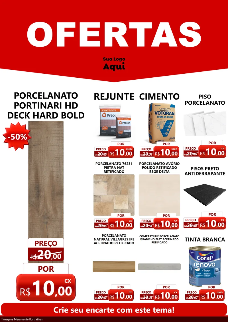 Modelo de Encarte para Encarte A4 Vertical com o tema Ofertas Vermelho Cartaz para Pisos e revestimentos