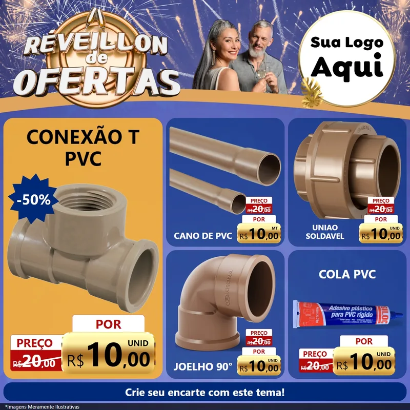 Modelo de Rede Social para Feed Facebook com o tema Réveillon de Ofertas para Tubos e conexões
