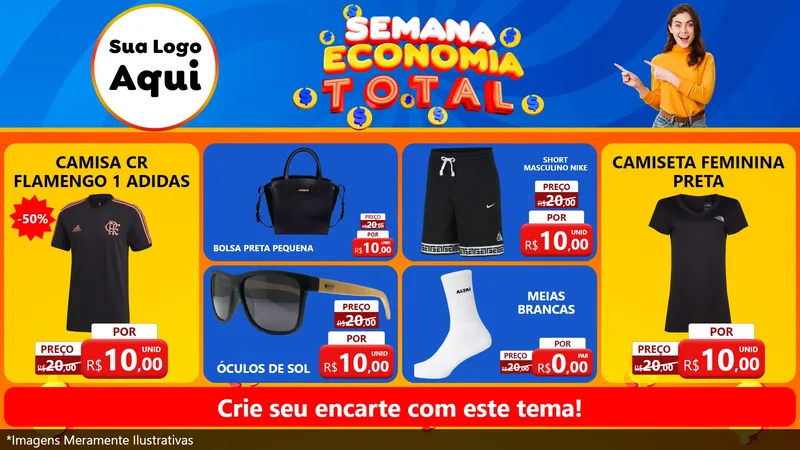 Modelo de TV para TV Horizontal com o tema Semana Economia Total para Roupas e acessórios