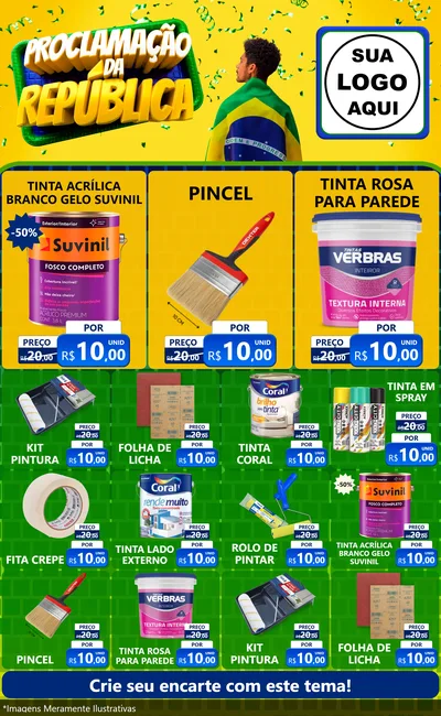 Modelo de Encarte para Encarte Grande com o tema Proclamação da República para Tintas e Ferramentas