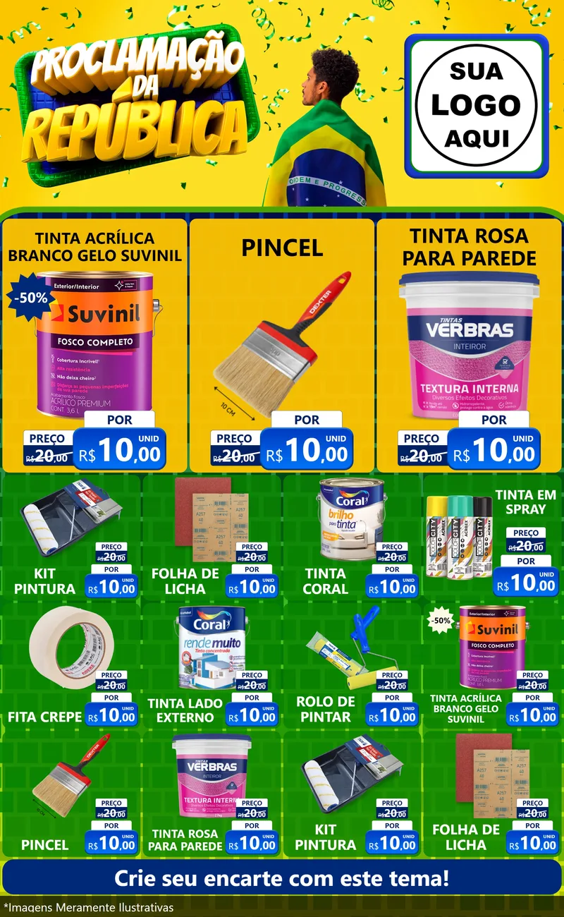 Modelo de Encarte para Encarte Grande com o tema Proclamação da República para Tintas e Ferramentas