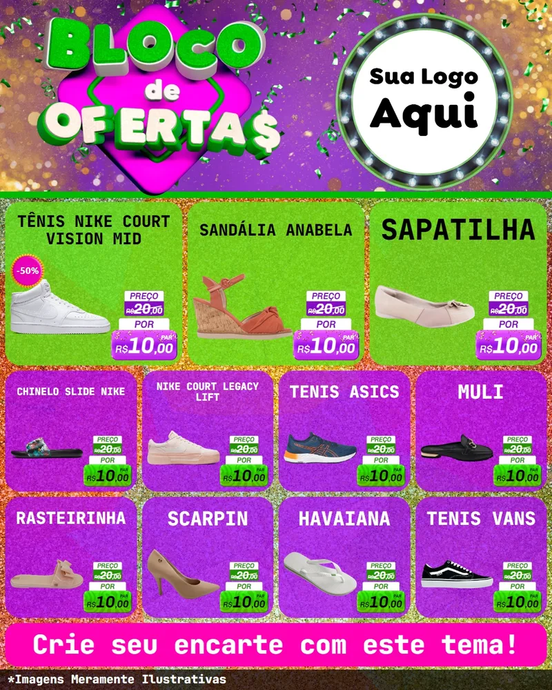Modelo de Rede Social para Feed Instagram com o tema Bloco de Ofertas para Calçados