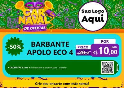 Modelo de Cartaz para Cartaz A4 Horizontal com o tema Carnaval de Ofertas para Armarinho e Aviamentos