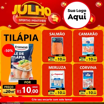 Modelo de Rede Social para Feed Facebook com o tema Julho Ofertas Imbatíveis para Peixaria