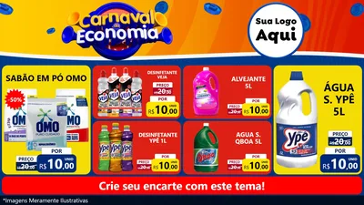 Modelo de TV para TV Horizontal com o tema Carnaval da Economia para Produtos de Limpeza