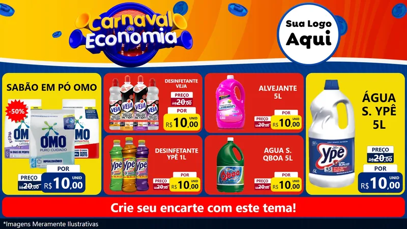 Modelo de TV para TV Horizontal com o tema Carnaval da Economia para Produtos de Limpeza