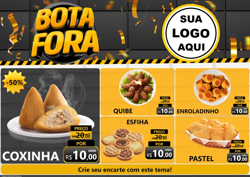 Modelo de Encarte para Encarte A4 Horizontal com o tema Bota Fora para Salgadaria