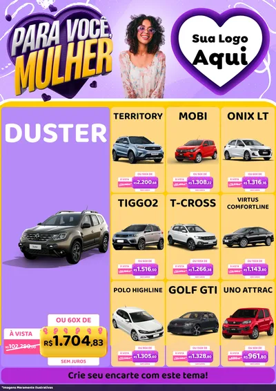 Modelo de Encarte para Encarte A4 Vertical com o tema Para Você, Mulher para Concessionaria de Carros