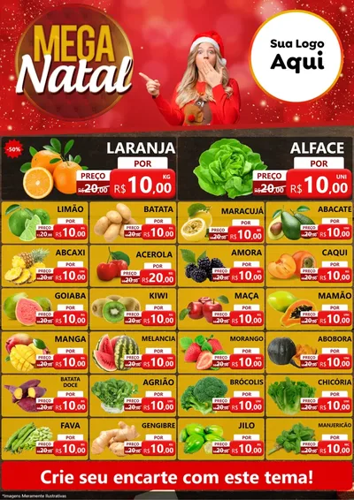 Modelo de Encarte para Encarte A4 Vertical com o tema Mega Natal para Hortifrúti
