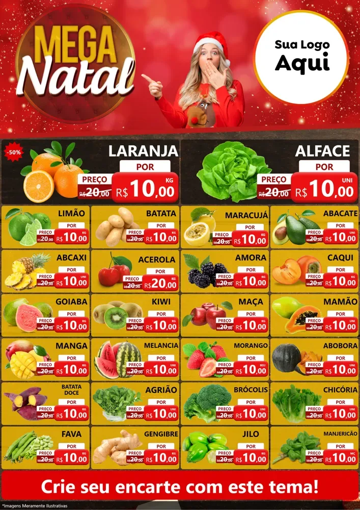 Modelo de Encarte para Encarte A4 Vertical com o tema Mega Natal para Hortifrúti