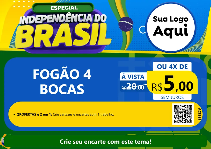 Modelo de Cartaz para Cartaz A4 Horizontal com o tema Especial Independência do Brasil para Móveis e Eletro