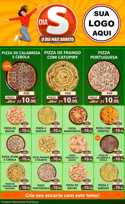 Modelo de Encarte para Encarte Grande com o tema Dia S - O Dia Mais Barato para Pizzaria
