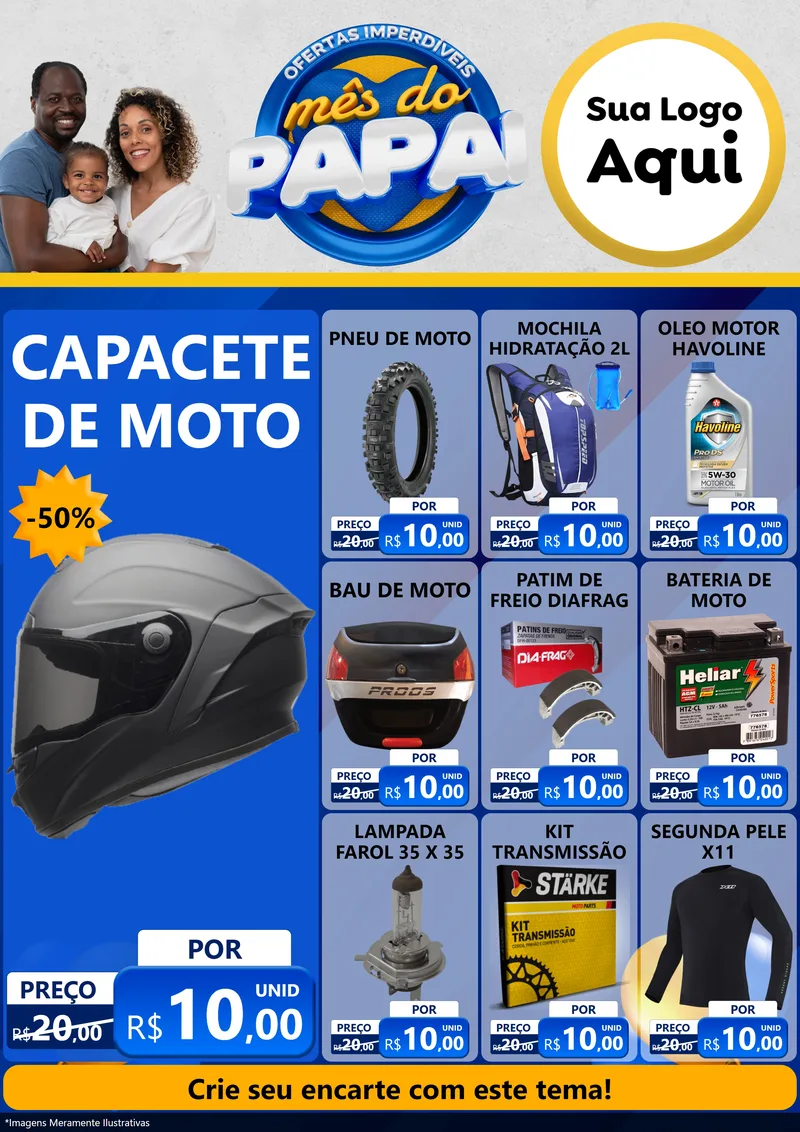 Modelo de Encarte para Encarte A4 Vertical com o tema Ofertas Imperdíveis Mês Do Papai para Moto peças