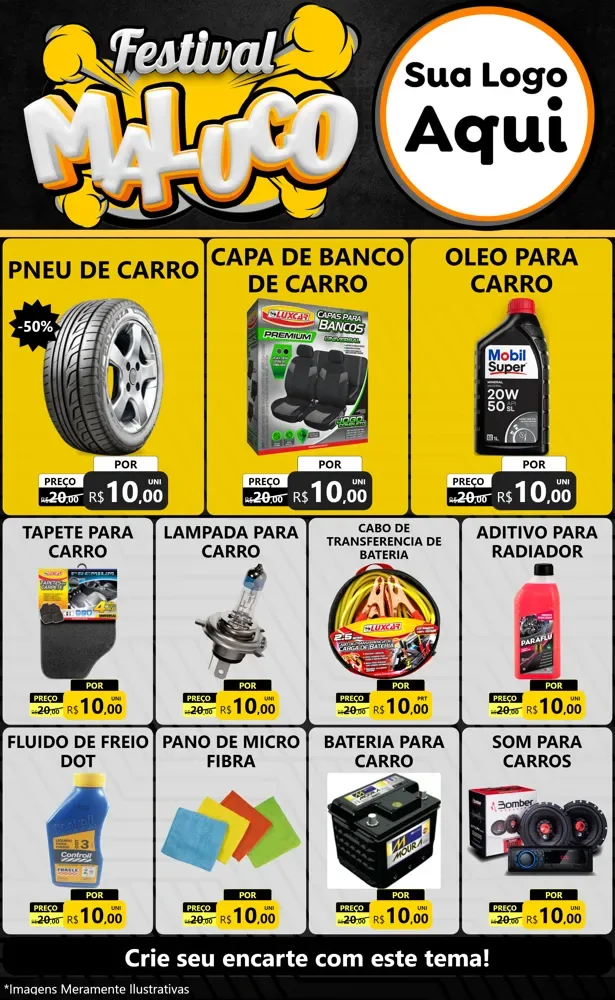 Modelo de Encarte para Encarte Grande com o tema Festival Maluco para Auto peças