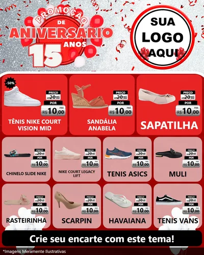 Modelo de Rede Social para Feed Instagram com o tema Promoção de Aniversário - 15 Anos para Calçados