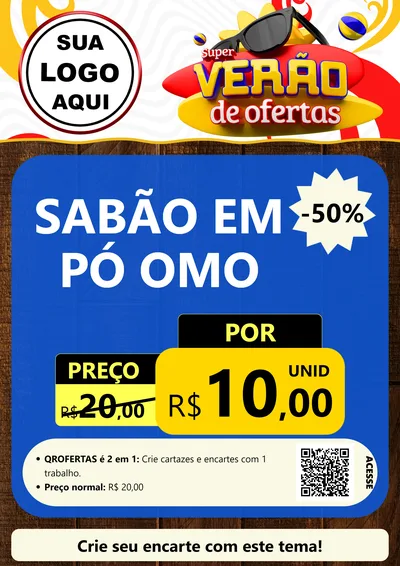Modelo de Cartaz para Cartaz A4 Vertical com o tema Super Verão de Ofertas para Produtos de Limpeza