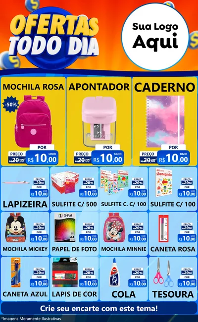 Modelo de Encarte para Encarte Grande com o tema Ofertas Todo Dia para Papelaria