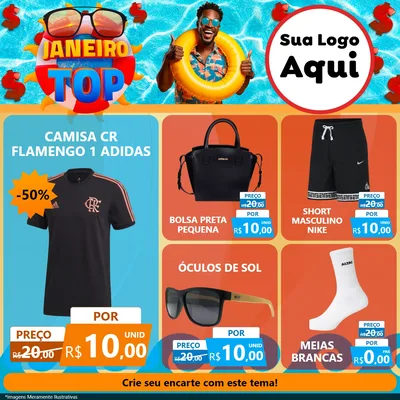 Modelo de Rede Social para Feed Facebook com o tema Janeiro Top para Roupas e acessórios