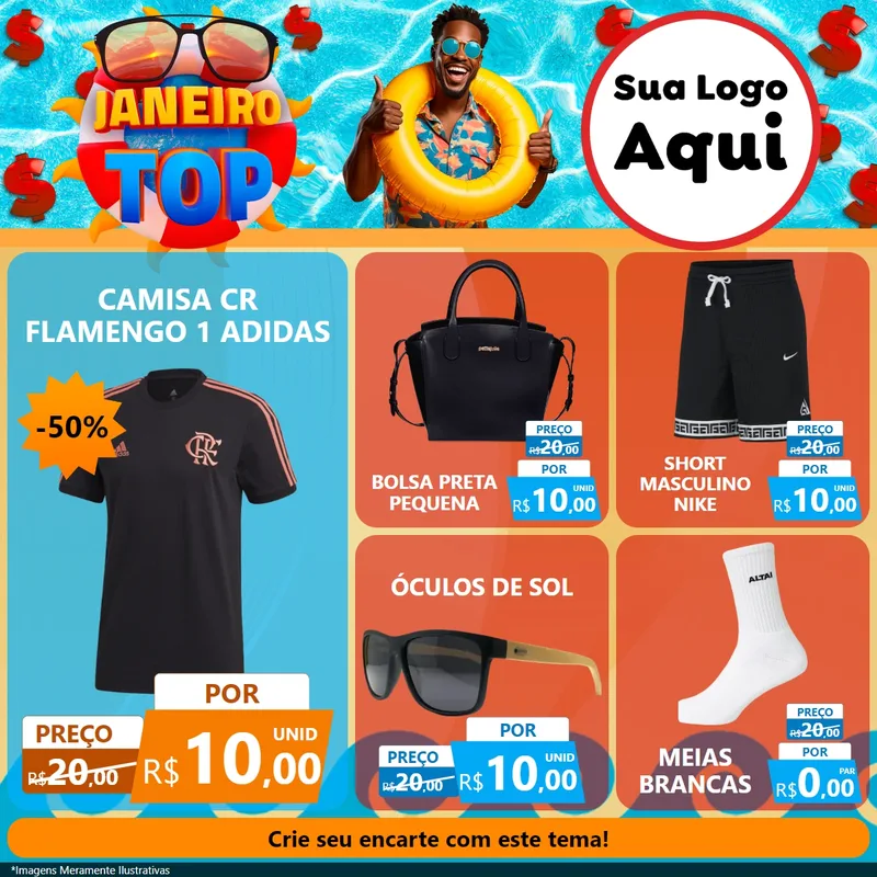 Modelo de Rede Social para Feed Facebook com o tema Janeiro Top para Roupas e acessórios