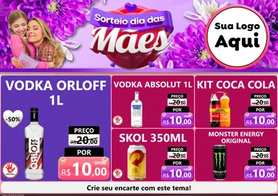 Modelo de Encarte para Encarte A4 Horizontal com o tema Sorteio Dia das Mães para Distribuidora de bebidas