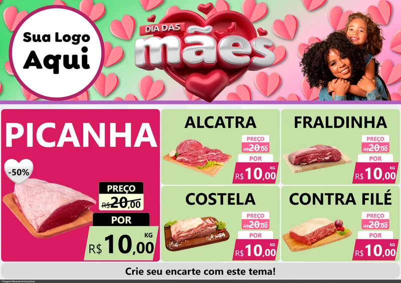Modelo de Encarte para Encarte A4 Horizontal com o tema Dia das Mães para Açougue