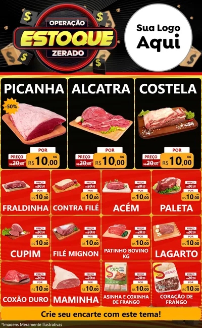 Modelo de Encarte para Encarte Grande com o tema Operação Estoque Zerado para Açougue