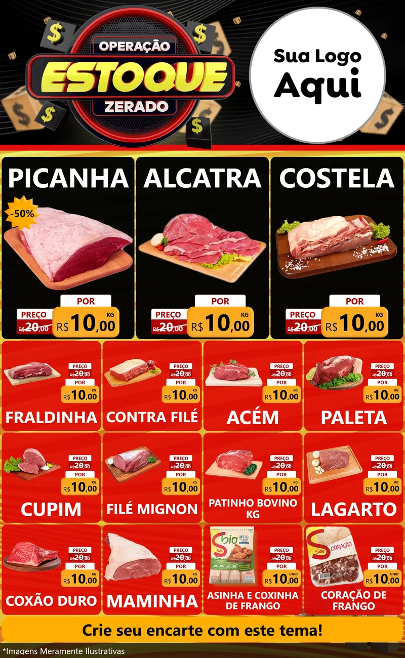 Modelo de Encarte para Encarte Grande com o tema Operação Estoque Zerado para Açougue