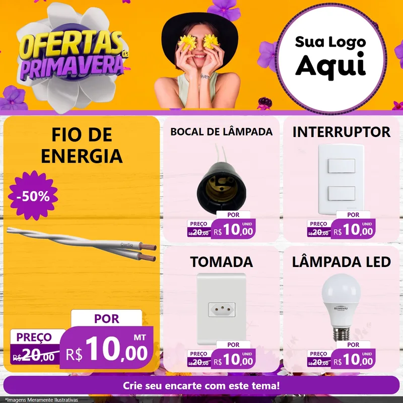 Modelo de Rede Social para Feed Facebook com o tema Ofertas Da Primavera para Materiais Elétricos