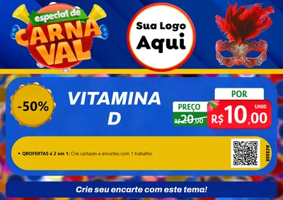 Modelo de Cartaz para Cartaz A4 Horizontal com o tema Especial de Carnaval para Farmácia