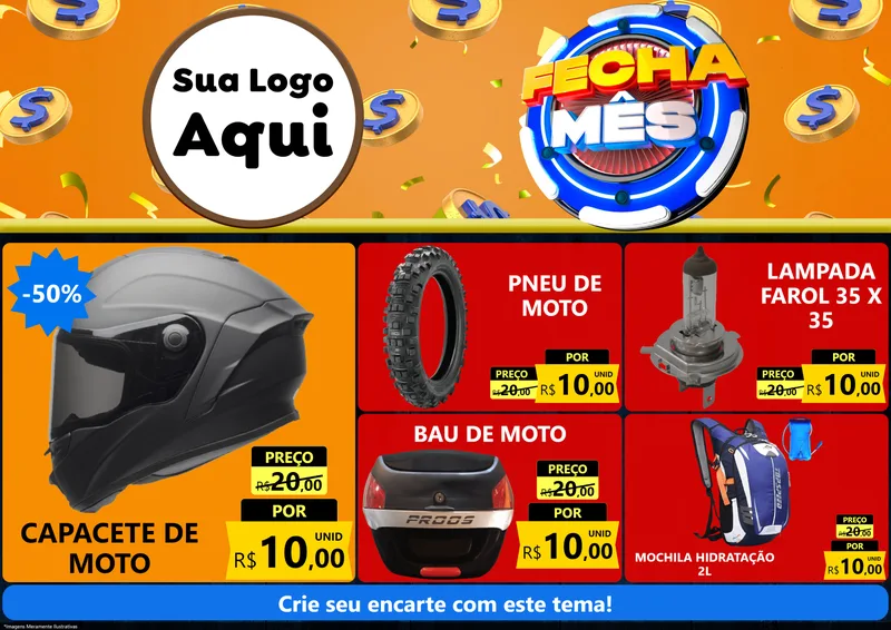 Modelo de Encarte para Encarte A4 Horizontal com o tema Fecha Mês para Moto peças
