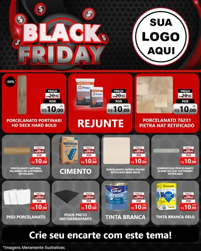 Modelo de Rede Social para Feed Instagram com o tema Black Friday para Pisos e revestimentos