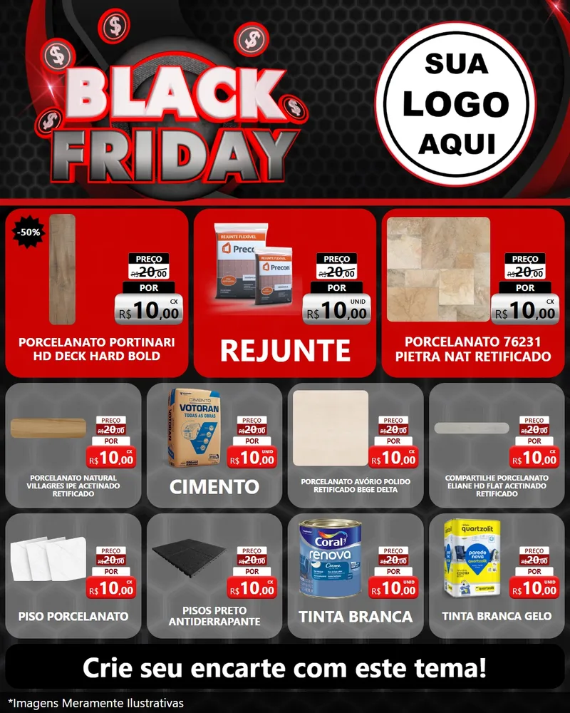 Modelo de Rede Social para Feed Instagram com o tema Black Friday para Pisos e revestimentos