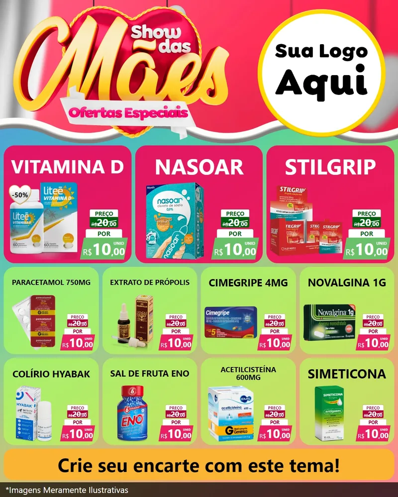 Modelo de Rede Social para Feed Instagram com o tema Show das Mães - Ofertas Especiais para Farmácia