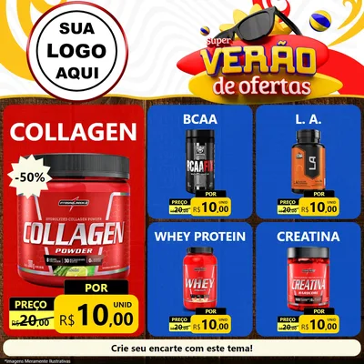 Modelo de Rede Social para Feed Facebook com o tema Super Verão de Ofertas para Suplementos alimentares