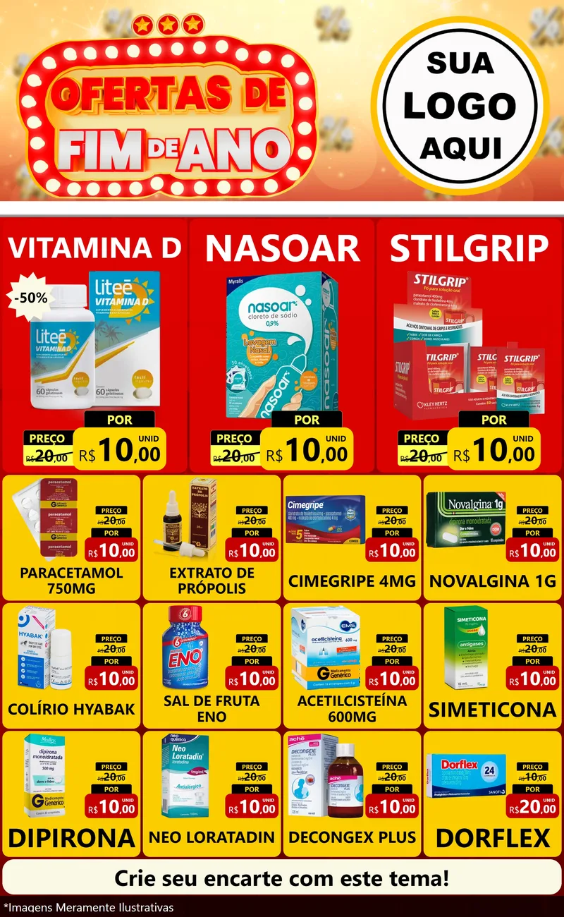 Modelo de Encarte para Encarte Grande com o tema Ofertas de Fim de Ano para Farmácia