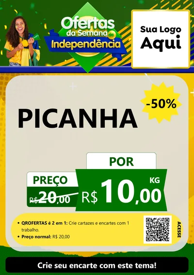 Modelo de Cartaz para Cartaz A4 Vertical com o tema Ofertas da Semana da Independência para Açougue