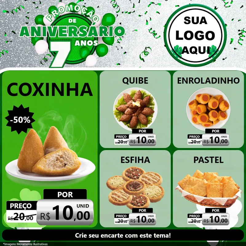 Modelo de Rede Social para Feed Facebook com o tema Promoção de Aniversário - 7 Anos para Salgadaria