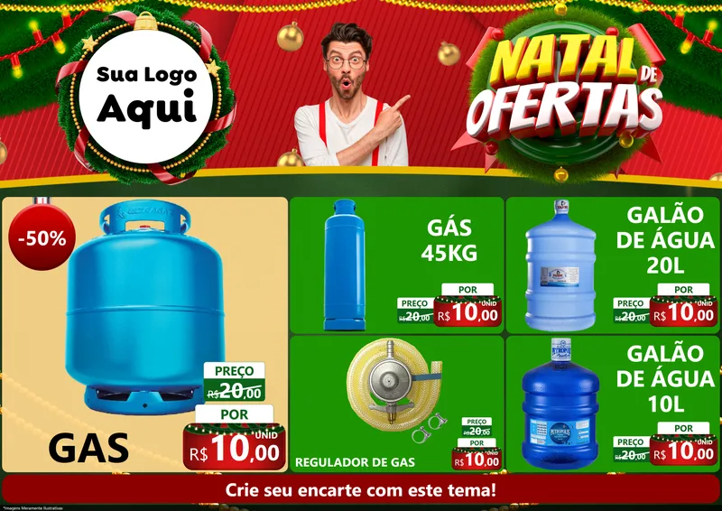 Modelo de Encarte para Encarte A4 Horizontal com o tema Natal de Ofertas para Água e gás