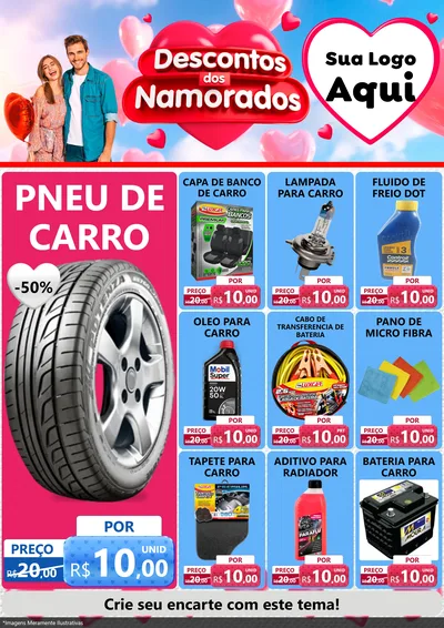 Modelo de Encarte para Encarte A4 Vertical com o tema Descontos dos Namorados para Auto peças