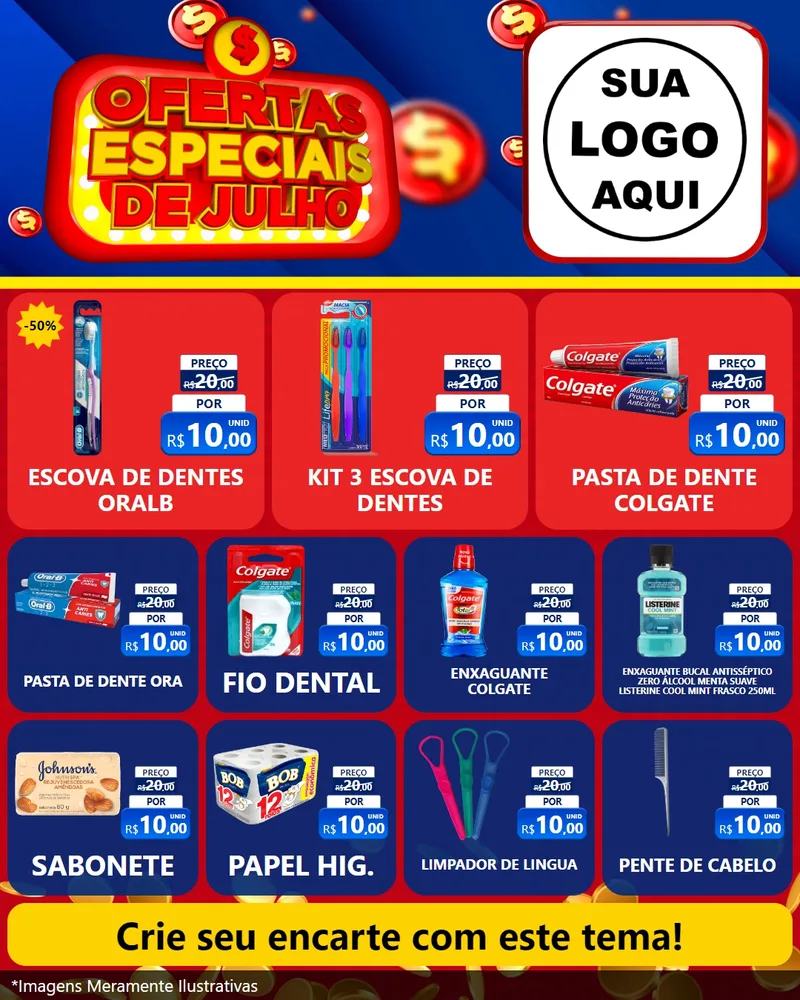 Modelo de Rede Social para Feed Instagram com o tema Ofertas Especiais de Julho para Higiene Pessoal