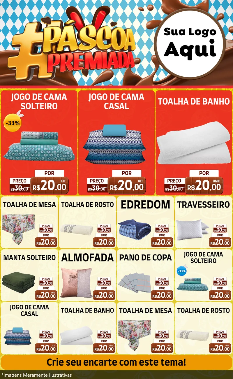 Modelo de Encarte para Encarte Grande com o tema Páscoa Premiada para Cama, Mesa e Banho