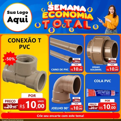 Modelo de Rede Social para Feed Facebook com o tema Semana Economia Total para Tubos e conexões