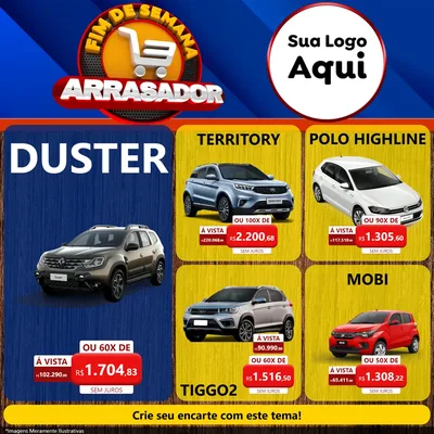 Modelo de Rede Social para Feed Facebook com o tema Fim De Semana Arrasador para Concessionaria de Carros