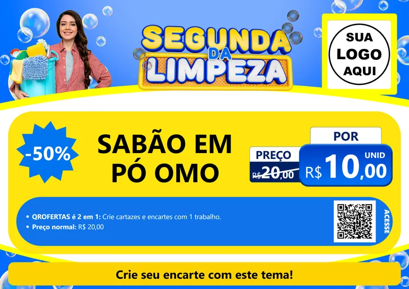 Modelo de Cartaz para Cartaz A4 Horizontal com o tema Segunda da Limpeza para Produtos de Limpeza